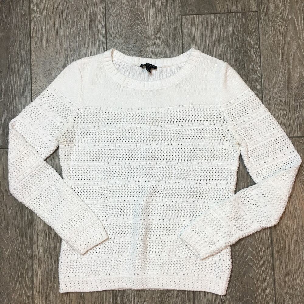 Talbots Women's Petite White Crew Neck Knitted Sweater 100% Cotton Size S Petite